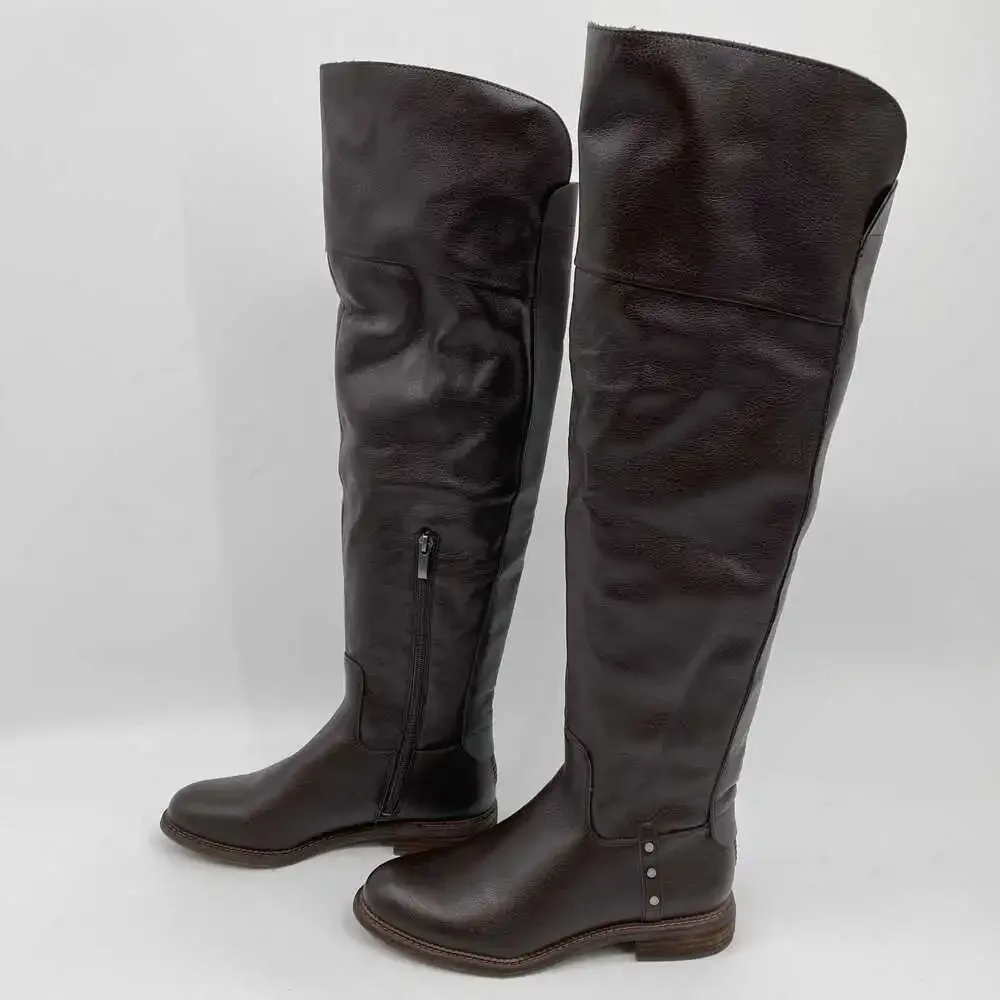 Franco Sarto Brown Halenna Boots | Leather Slip-On Over-the-Knee, Size 7.5